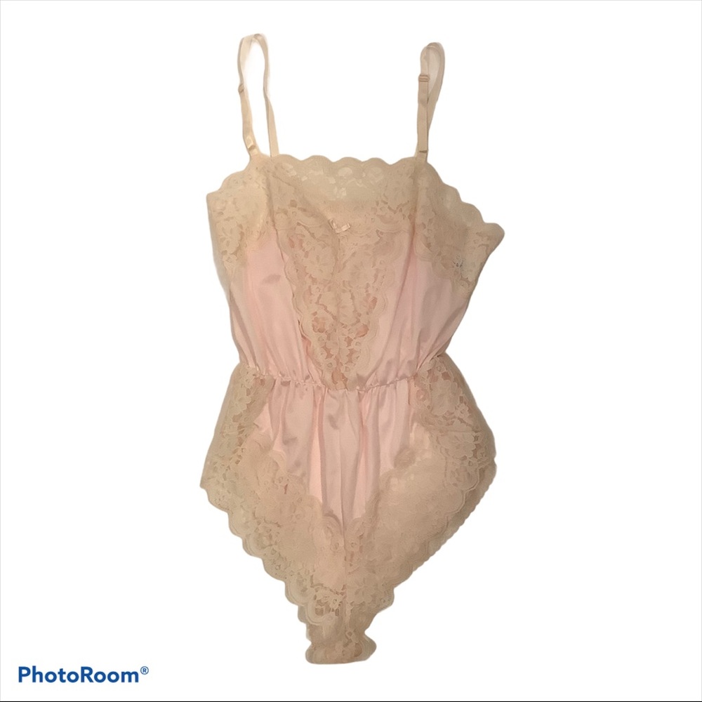 Like-New Vintage JC Penny Pink Satin Lace Teddy Lingerie - S - Picture 6 of 12